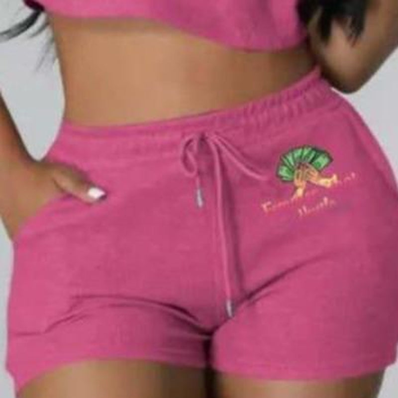 Women Clothing Casual Solid Color Jogger Biker Short Set Crop Top Two Piece Sets
